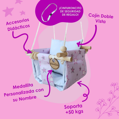 Columpio Estrellitas Rosas 🎀 + Cinturón de Regalo!